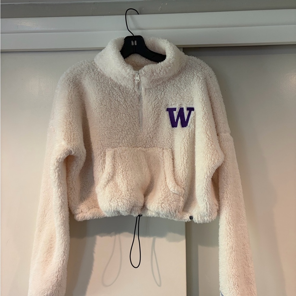 University of Washington Huskies Cream Sherpa Half-Zip Hoodie